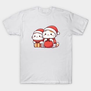 Cute Christmas Santa Kitty Duo T-Shirt